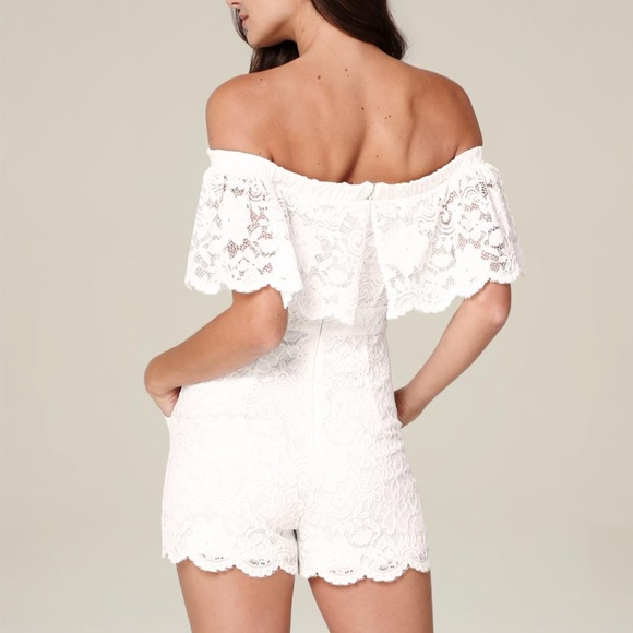 white lace off the shoulder romper
